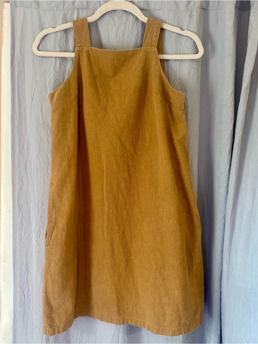 Rusty Tan Cognac Linen Gauzy Jumpsuit Overall Jumper Cottage Coastal Size Small